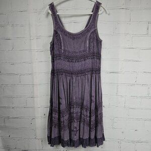 Sacred Threads Purple Rayon Sleeveless Embroidered Dress Womens L Boho Hippie